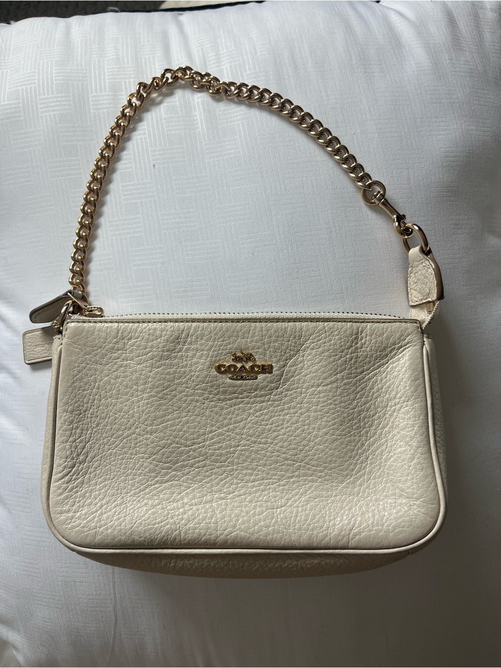 Coach Nolita 19 Cream Leather Shoulder Bag with Gold Chain Strap